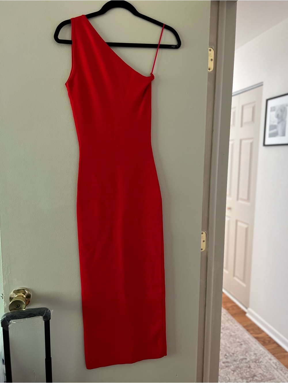Zara One-Shoulder Red Bodycon Midi Dress